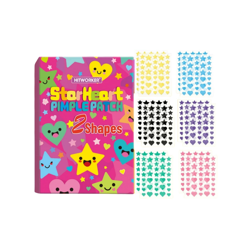 Трансграничная поставка гидроколлоидных пластырей от прыщей, шестицветных пластырей в форме сердечек и звезд, пластырей для маскировки прыщей.