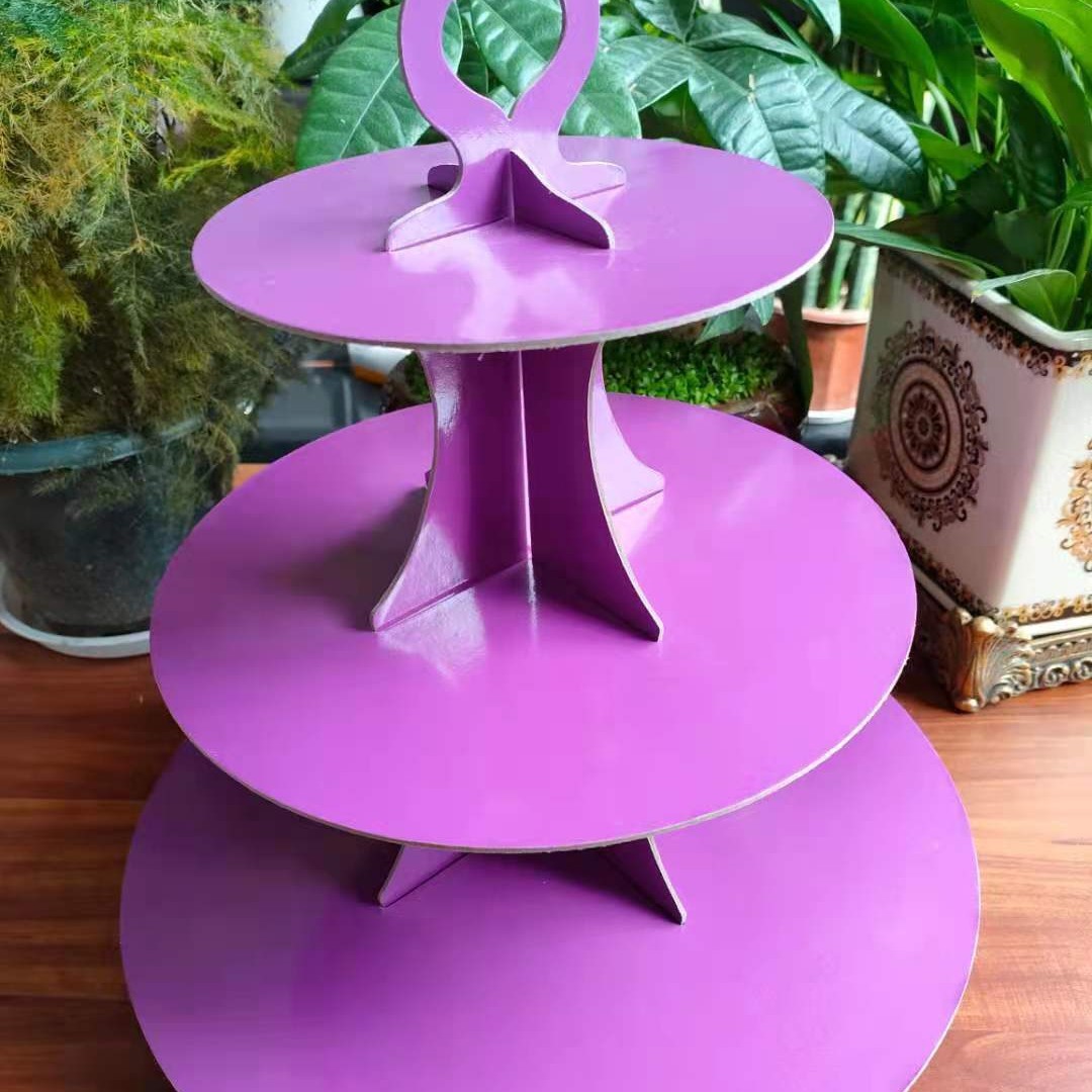 Soporte de pastel de tres capas de papel desechable Postre de fiesta de boda plegable Soporte de mesa para decoración de fiesta