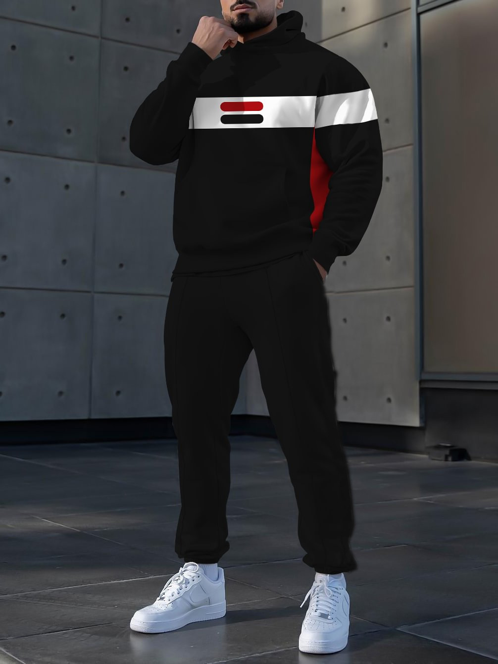 Pantalones de suéter con capucha de estilo personalizado de dos piezas con estampado digital a rayas clásico MC11-ML1