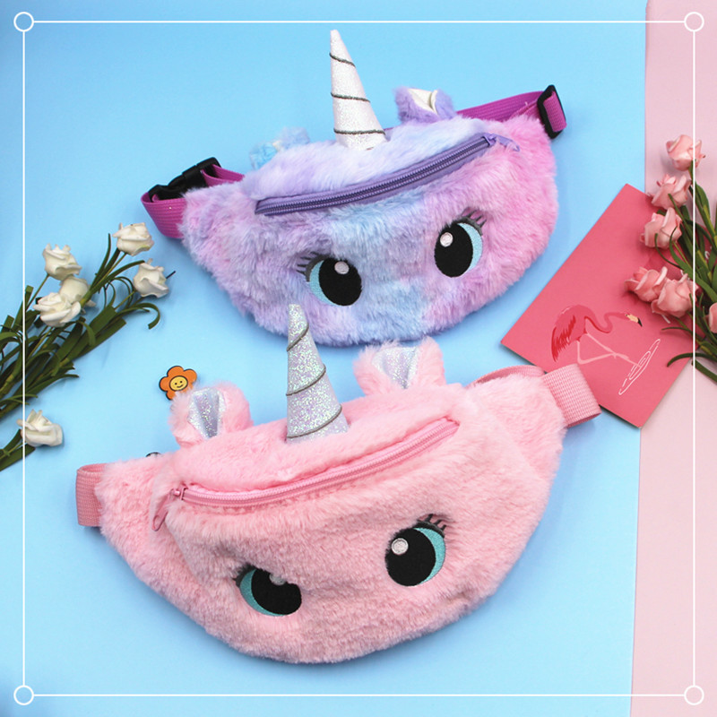 Cruz-frontera unicornio de dibujos animados de peluche bolsa de hombro niña linda ojos grandes bolsa de cintura kindergarten niños bolsa de mensajero