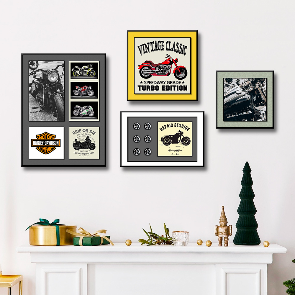 Sala de estar sofá pared de fondo pintura colgante locomotora tridimensional pintura decorativa física dormitorio infantil cama motocicleta mural