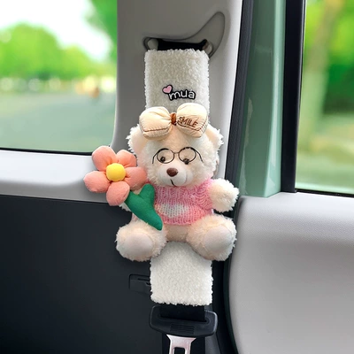 Belt Shoulder Cover Lamb | Seat belt shoulder pad - 07-lambswool-doll-shoulder-straps