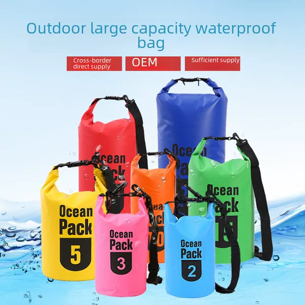 Cross-Border Outdoor Rafting Pvc Waterproof Bucket Bag Beach Single and Double Shoulder Bucket Bag Swimming Foldableable Storage Bag Wholesale