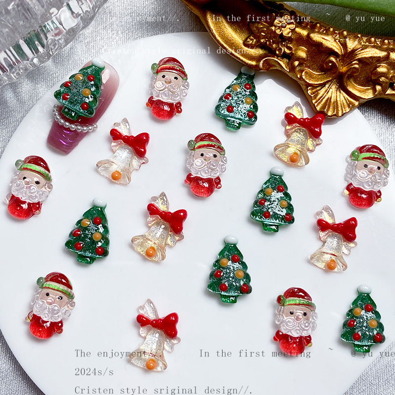 Cartoon cross-border Christmas ornaments nail art accessories ice through fine flash Santa Christmas tree diy hairpin decorations Cartoon cross-border Christmas ornaments nail art accessories ice through fine flash Santa Christmas tree diy hairpin decorations