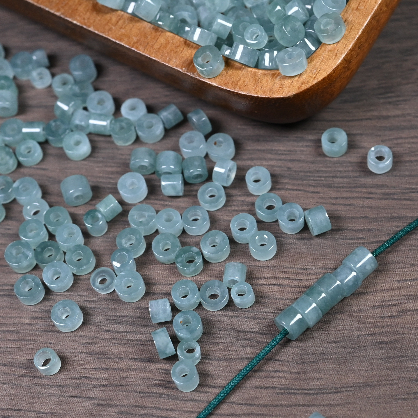 冰种蓝水翡翠迷你桶珠散件路路通翡翠DIY手链饰品耳坠配件玉器