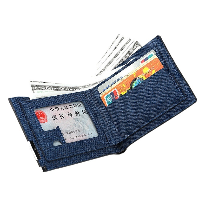 Men's simple canvas wallet men's short ultra-thin casual wallet men's folding wallet new American gold clip fashion