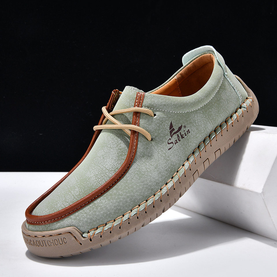 Giày lười unisex cỡ lớn 48, mũi tròn, mặt vải lanh, đế bằng gót thấp, dây buộc phía trước — 2801 Vàng kim, 2801 Xanh lá cây táo, 2801 Xanh đậm, 2801 màu xanh