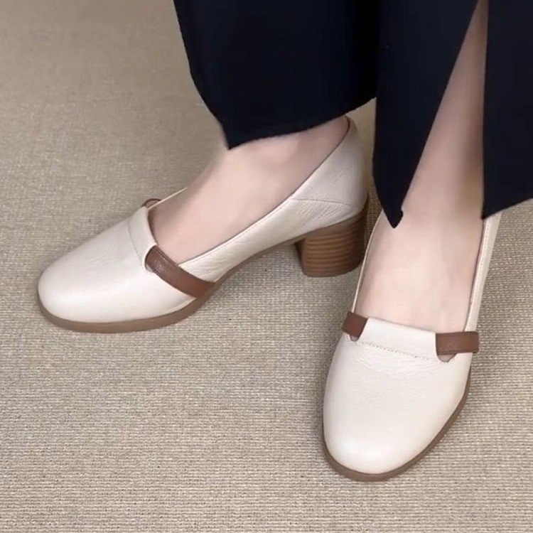 2026 nuevos zapatos de verano para mujeres de hadas francesas suaves zapatos poco profundos zapatos lefour de talón grueso