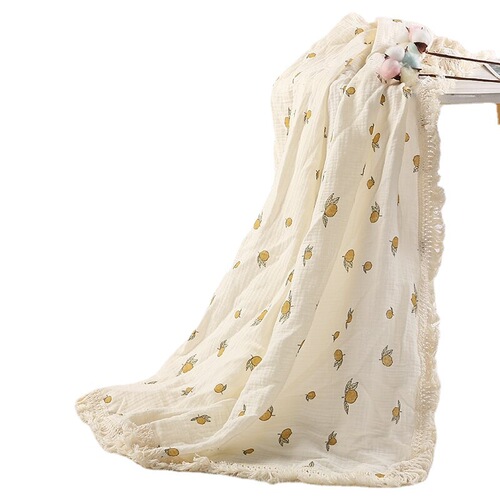 New European and American Children's Fringe Edge Printed Pure Cotton Blanket Baby Bath Towel Infant Blanket Stroller Cover Summer Cooling Blanket