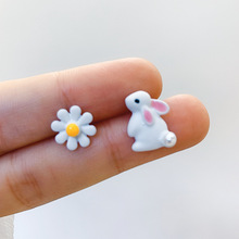 粉色滴油桃花朵銀針耳釘可愛卡通貓咪小巧耳環韓國東大門網紅耳夾