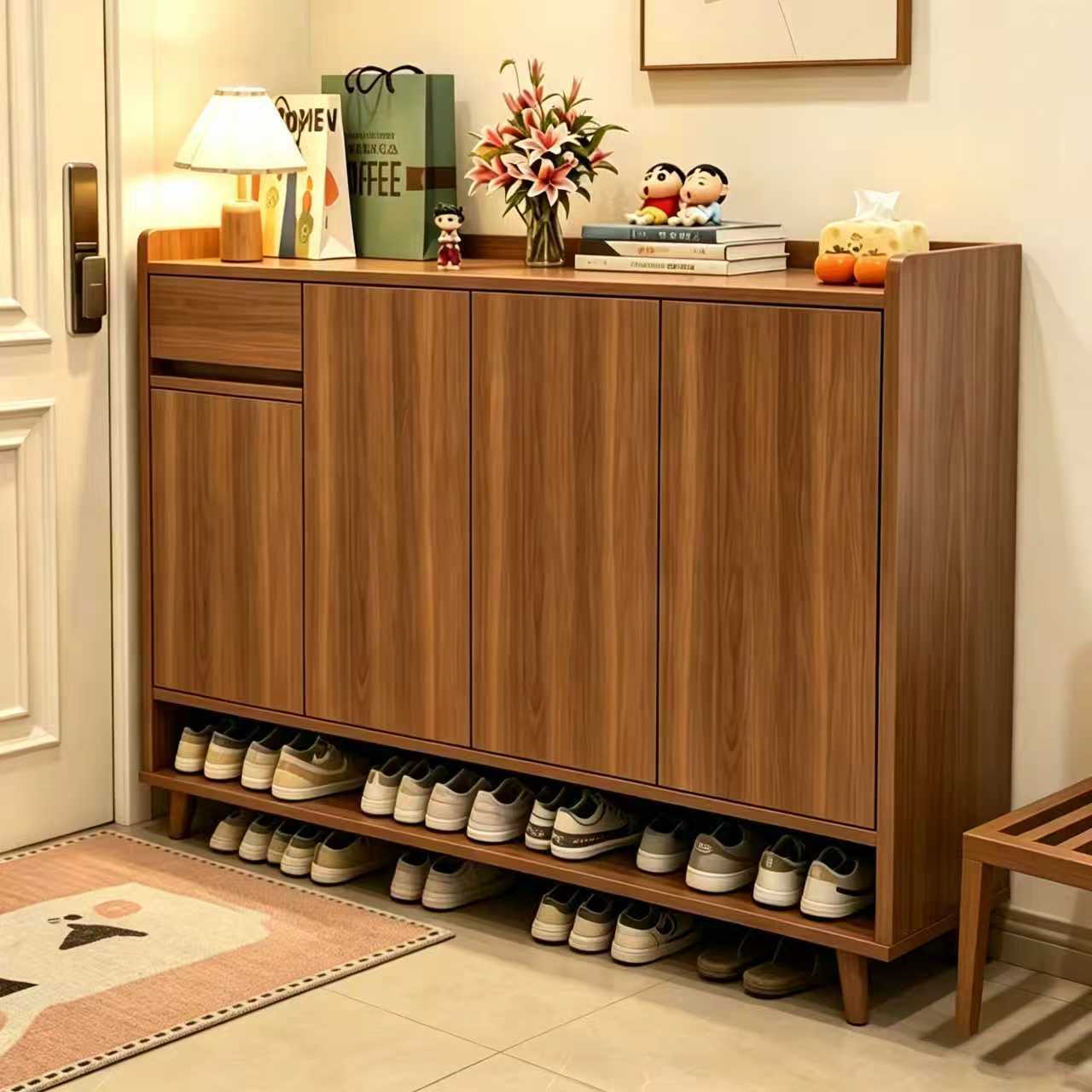 Gabinete de zapatos en la puerta del hogar nuevo tipo 2026 explosión interior nuevo gabinete de entrada chino integrado contra la pared rack de zapatos de madera sólida
