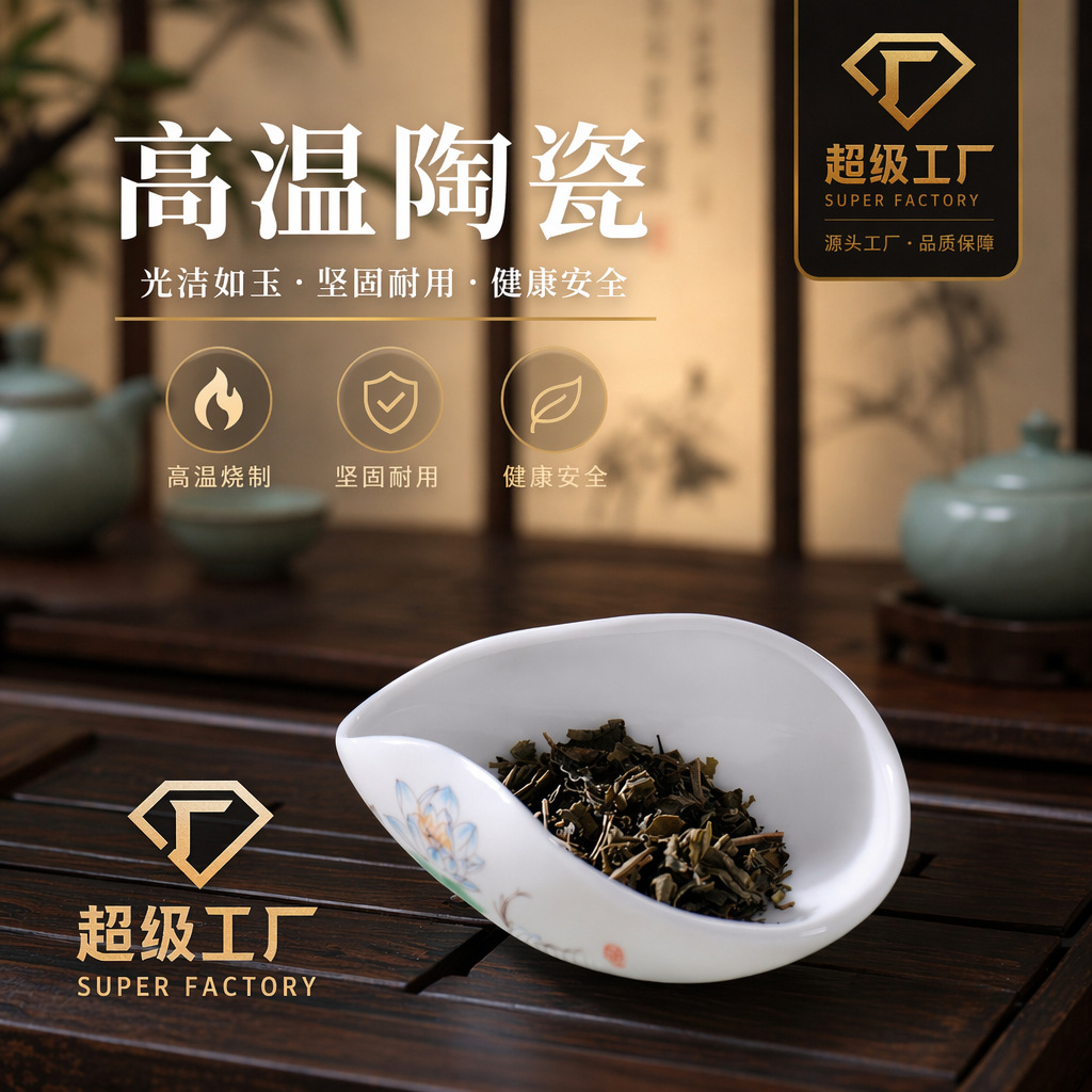 瓷茶则茶荷家用白瓷茶匙分茶器进茶道配件logo批发茶入壶装茶瓢勺