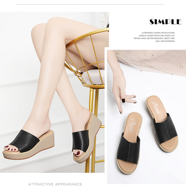 Dép sandal nữ đế xuồng mùa hè 2026, quai chữ V đơn giản, đế dày chống nước — 12052 Màu đen, 12052 màu be chi tiết 7