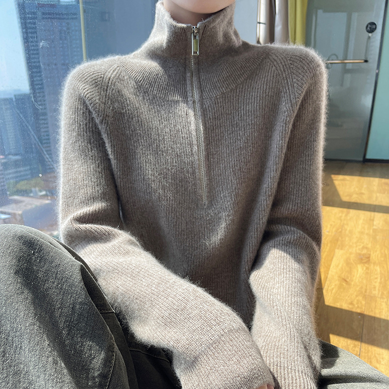 2023 Turtleneck zipper pullover Fall/winter sweater Women's sweater loose lazy long sleeve knitted cashmere with thick base