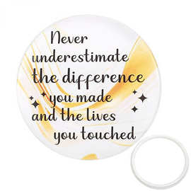 跨境黄色大理石纹理英文励志短句圆镜子旅行便携口袋镜随身化妆镜