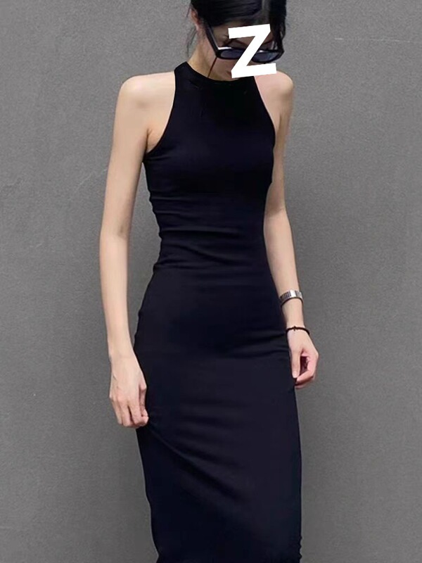 Goddess Battle Dress Pure Lust Style Tight Sleeveless Shoulder Dress Female Sexy Black Temperament Super Long Skirt Factory Cross-Border