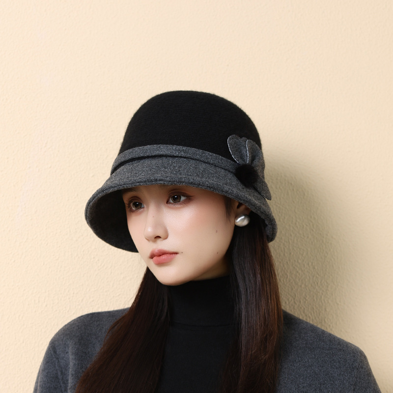 秋冬季帽子女士百搭加绒加厚保暖渔夫帽老年人妈妈优雅针织盆帽|undefined