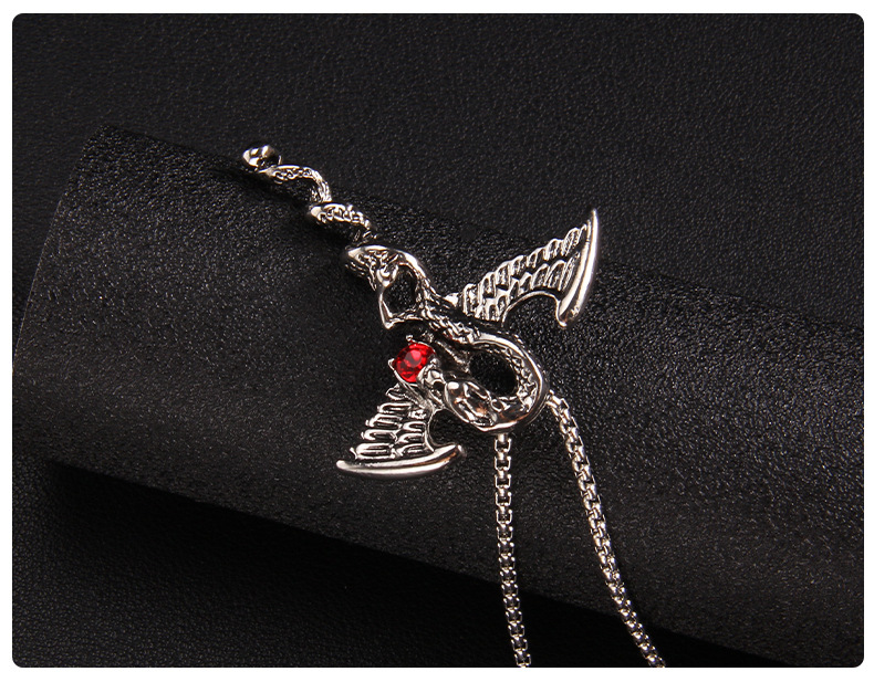 Hip-Hop Dragon Stainless Steel Plating Rhinestones Pendant Necklace 1 Piece