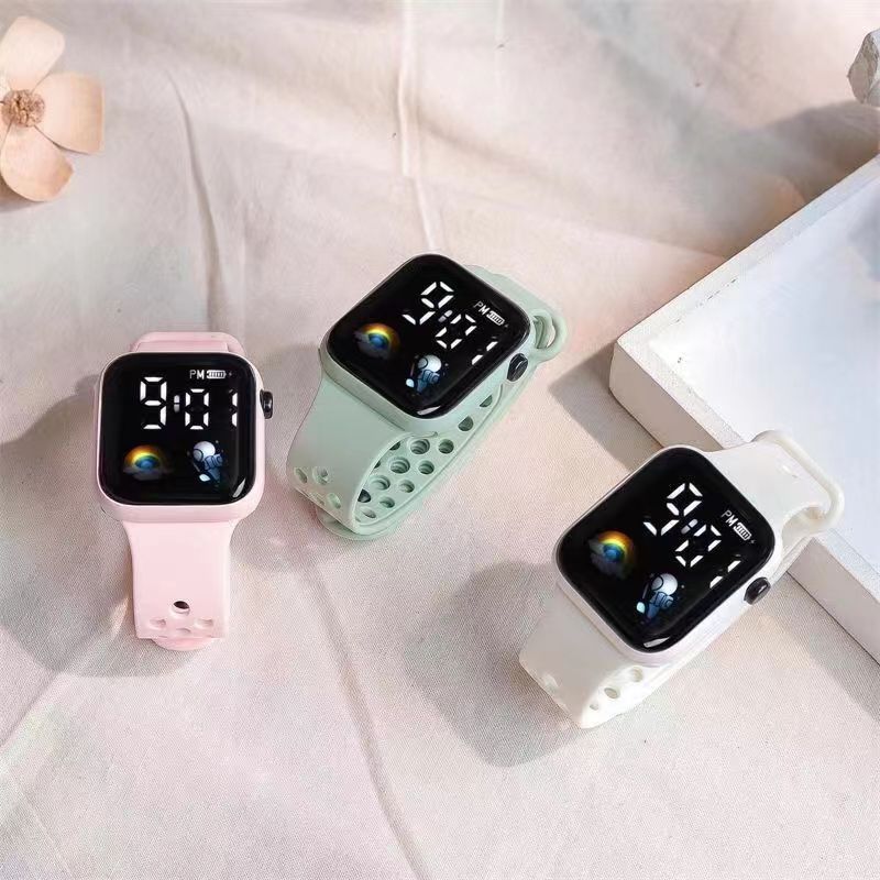 New LED electronic watch C1-7 rainbow spaceman Square  Sport Student children LED electronic watch_voghion.com