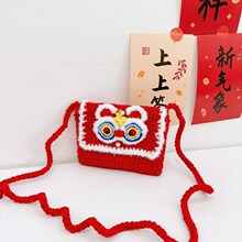 2025 新年迷你零钱包男女童可爱儿童宝宝醒狮编织过年单肩斜挎包