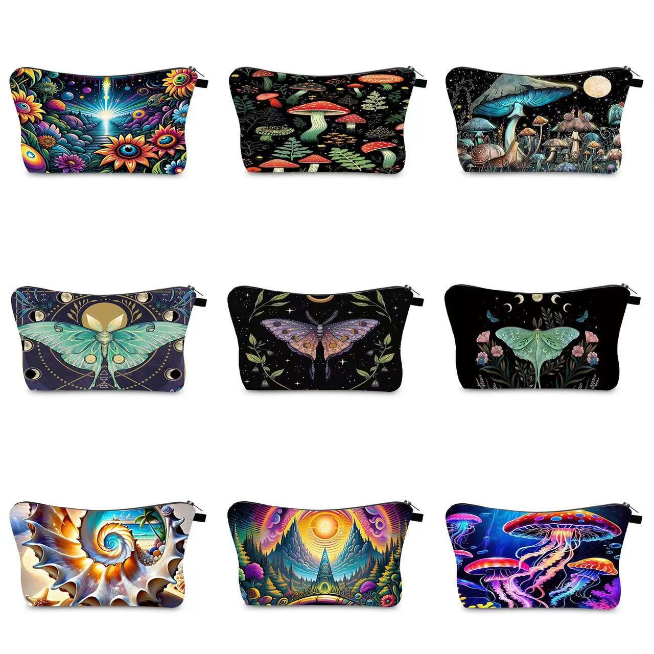 Transfronterizo Amazon nuevo maquillaje pintado bolsa de impresión de lino impermeable doble cara bolsa de almacenamiento