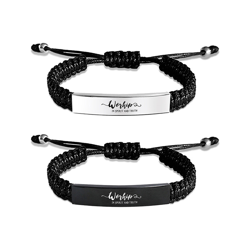 European and American cross-border stainless steel bracelet family inspirational hand-woven stainless steel curved brand lettering titanium steel bracelet wholesale