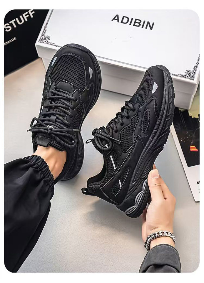 Giày thể thao nam sneaker thân lưới thoáng khí, đế cao su gót thấp, dây buộc, phong cách casual — F901 màu đen, F901 xám nhạt, F901 xám đậm chi tiết 22