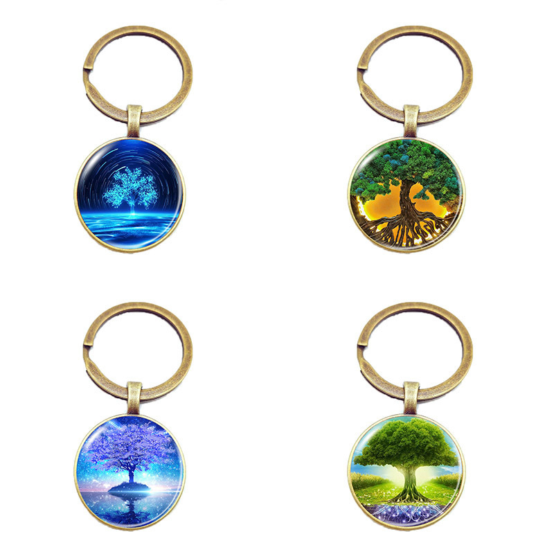 ebay AliExpress Amazon hot new tree of life time gem alloy pendant keychain pendant