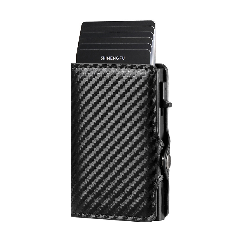 Amazon's New Product Rfid Leather Aluminum Alloy Side-Push Card Holder Wallet Anti-Theft Metal Card Case A006