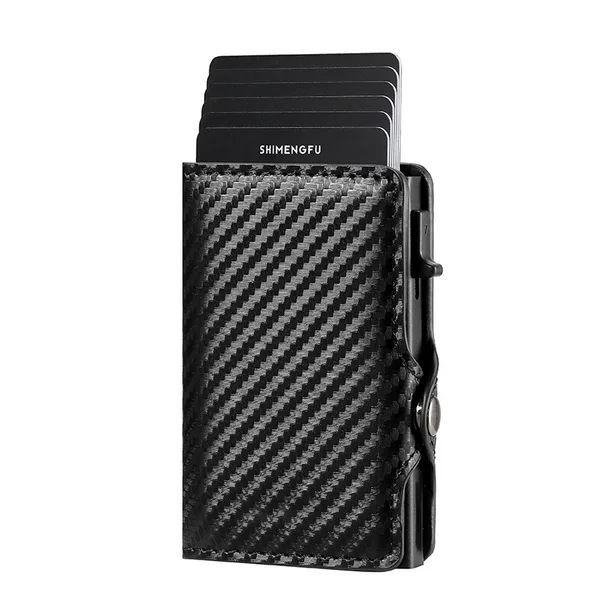 Amazon's New Product Rfid Leather Aluminum Alloy Side-Push Card Holder Wallet Anti-Theft Metal Card Case A006