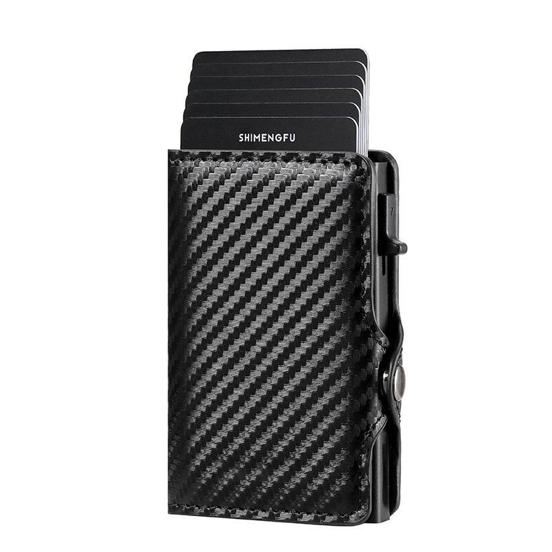 Factory wholesale Amazon new rfid with leather aluminum alloy side push card case wallet anti-theft brush metal card case