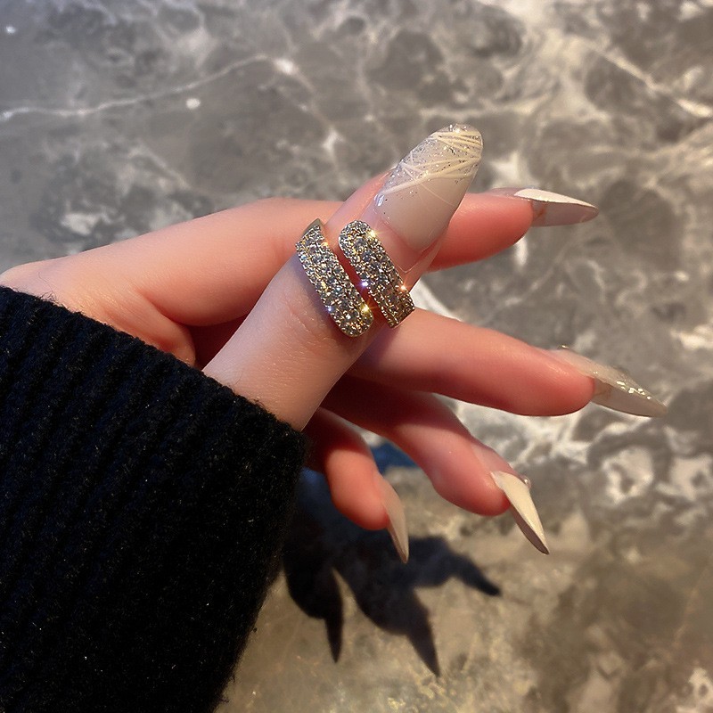 超闪锆石珍珠几何圆形多层开口戒指精致时尚食指戒轻奢高级感手饰|undefined