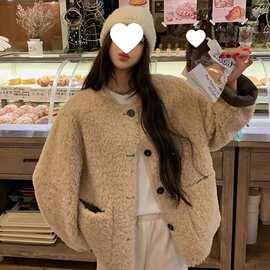 2025新款爆款小个子高级感韩系羊羔毛毛绒厚外套女秋冬毛茸茸上衣