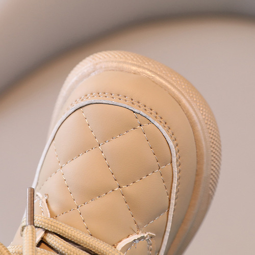 Children's boots  autumn and winter new style boys' plaid side zipper baby single boots female baby cotton boots warm shoes