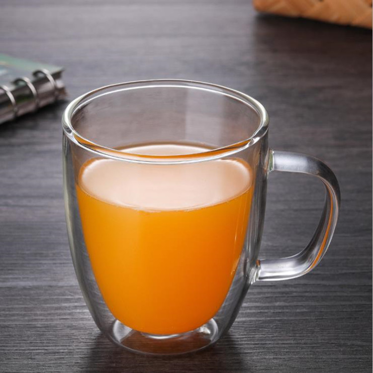 Taza de leche de doble capa de vidrio borosilicato con mango taza de café de vidrio de doble capa taza de café para cafetería taza de agua taza de té de leche
