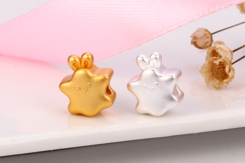 S999 sterling silver big hole star rabbit beads loose beads hand diy rope bracelet string beads accessories