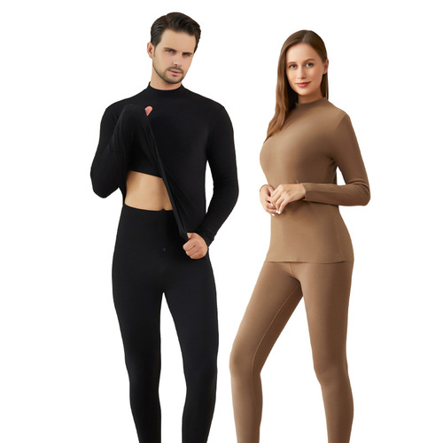 Mid-collar German velvet suit for women and men, thermal underwear, autumn clothes, long trousers, plus velvet, close-fitting autumn style, warm wear