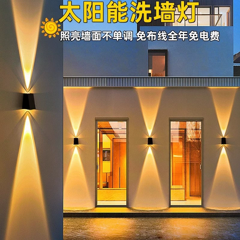 Наружный светодиодный солнечный светильник для двора, дома, сада, декоративный настенный светильник, водонепроницаемый, с верхним и нижним светом, прожектор для стен