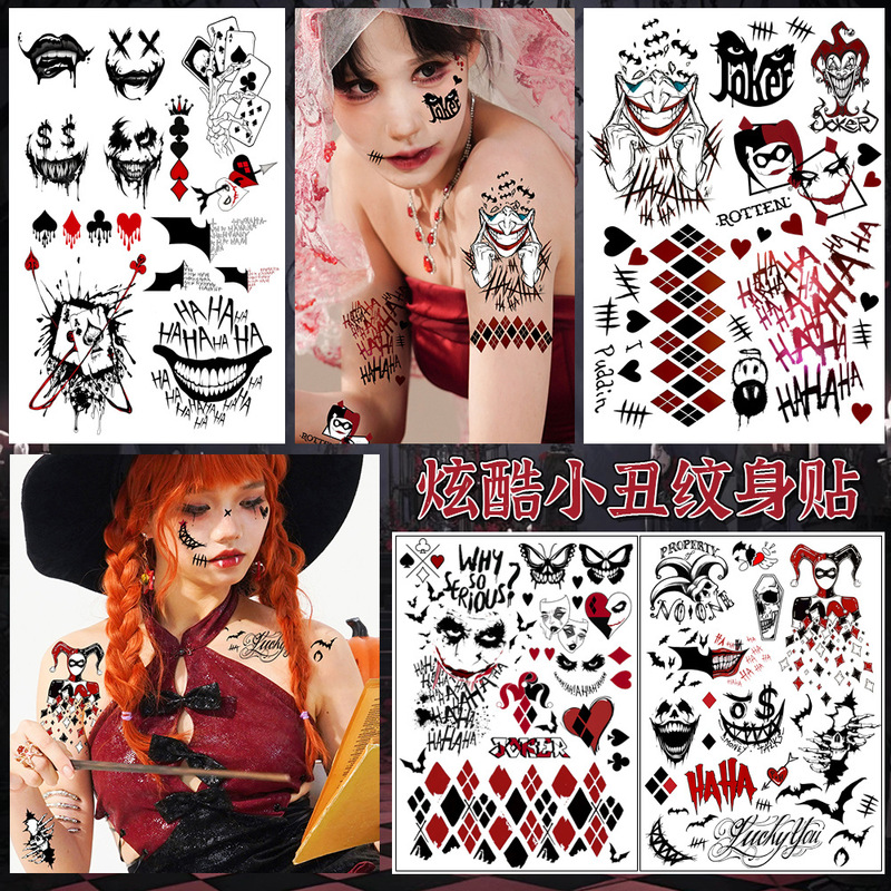 Cross-Border European and American New Halloween Tattoo Stickers Holiday Clown Ghost Face Party Temporary Arm Face Tattoo Stickers