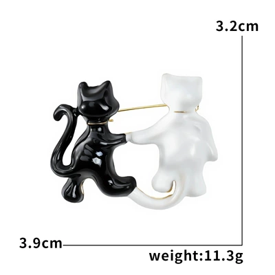 Korean Version Cartoon Cute Alloy Enamel Couple Cat Brooch Fashion Simple Men's and Women's Clothing Brooch Jewelry Pin (Yaxa sancaqları) - xz25175-black-and-white-cat