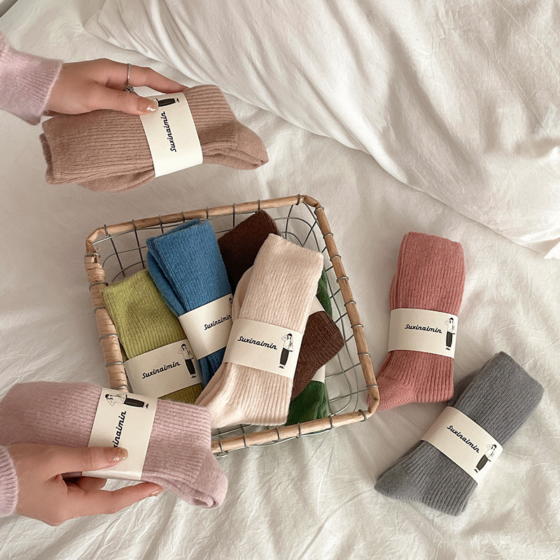 Suxinaimin invierno cordón espesado calcetines dopamina color doble aguja pila calcetines japonés cálido media pantorrilla Calcetines