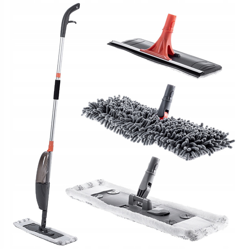 Household 3-in-1 Spray Flat Mop with Replacement Cloth and Squeegee, Multifunctional Window Cleaning Tool for Home Use