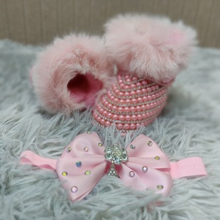 Cross-border winter new warm children Mao Mao pearl shoes snow boots baby shoes big cotton shoes girls shoes