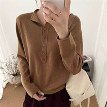 半开领套头针织衫女2026新款秋季纯色打底衫宽松长袖圆领毛衣上衣