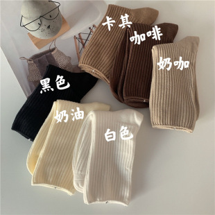 Curry Color Socks Women's Mid-tube Socks Spring and Autumn Cotton Socks Korean-style Black Autumn Academic Style Instagram Fashionable Autumn and Winter Stacking Socks