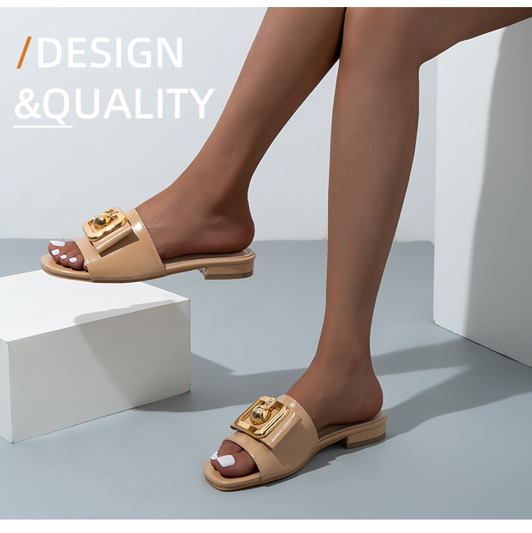 Slides für Mädchen Cross Border Neue Damen-Sandalen mit Metallschnalle und dicken Schuhen_voghion.com