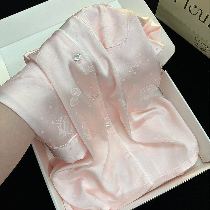 Ice Silk Pajamas for Women, Summer New Style, Short-Sleeved Shorts, Thin Student Silk Home Clothes Set, Can Be Worn Outside