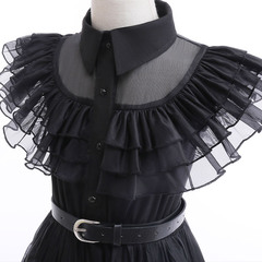 外貿新品兒童cosplay亞當斯一家星期三萬聖節禮服裙女童表演服