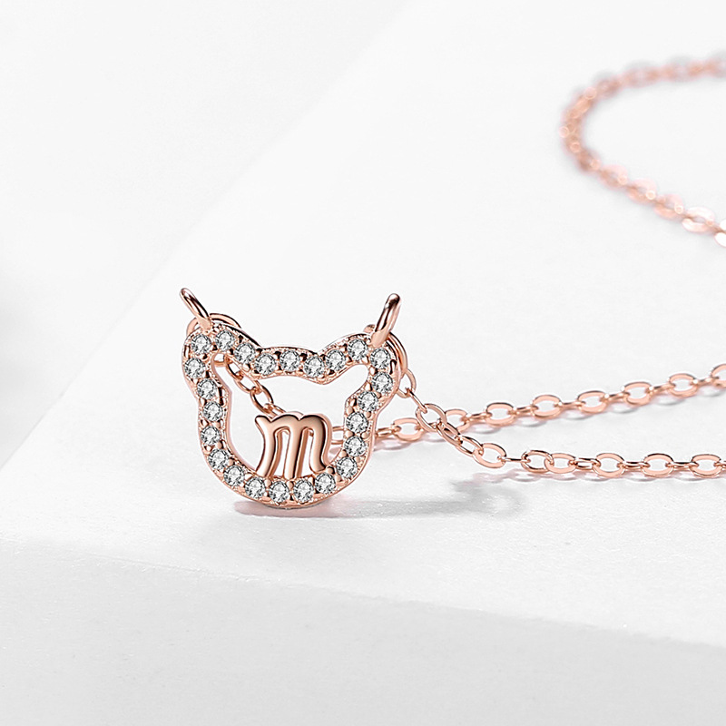 Lindo diamante oso s925 collar de plata esterlina para mujer estilo coreano ins estilo clavícula cadena letra M diseño sentido japonés y estilo coreano