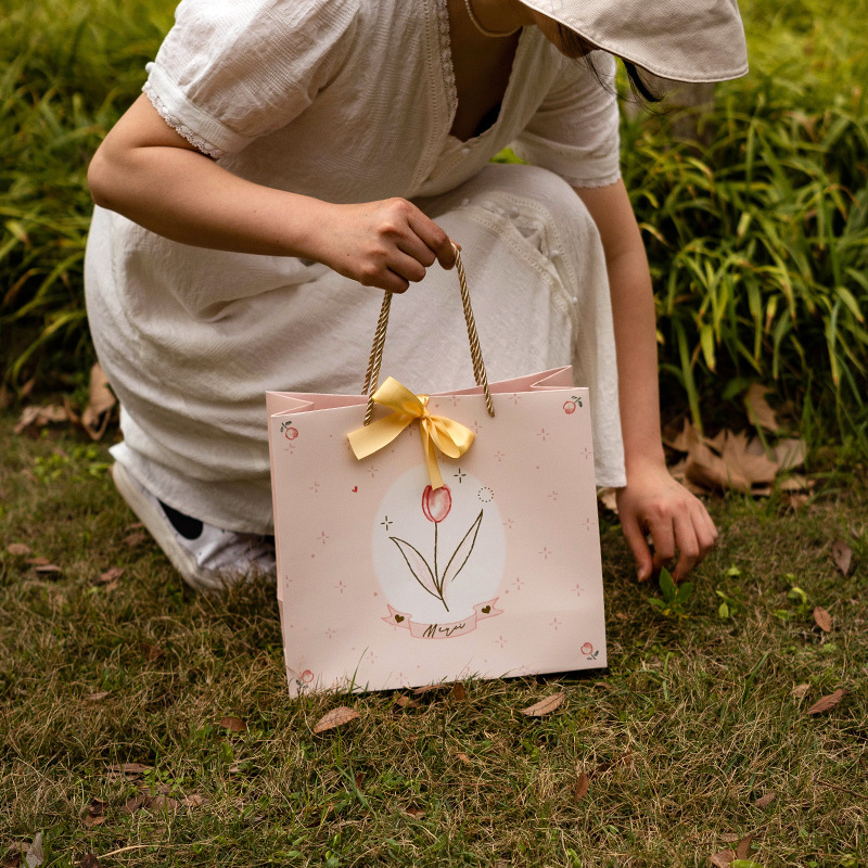 日韩ins创意蝶结礼品袋简约手提包装纸袋生日送礼节日礼物袋子